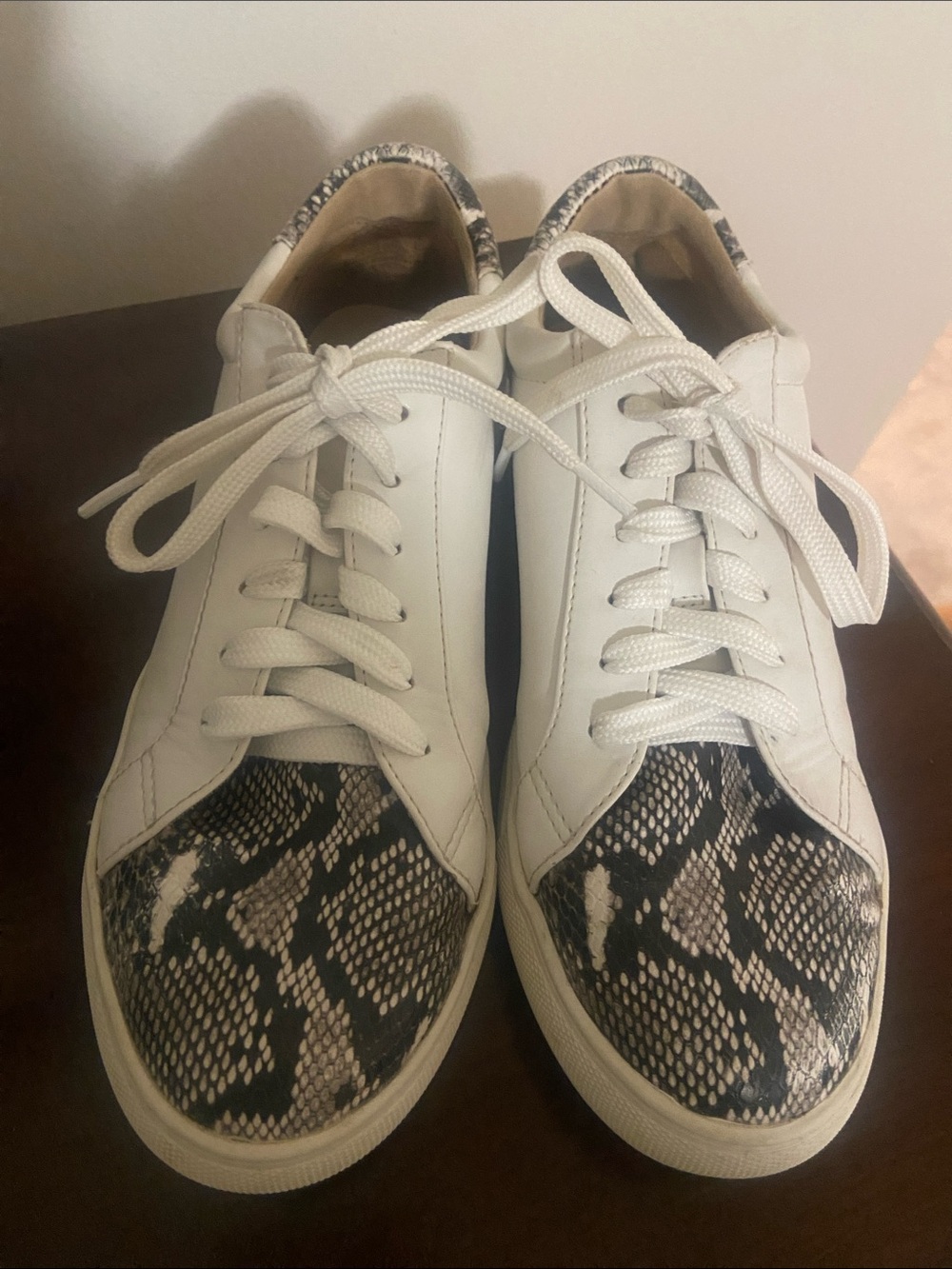 14th & Union White Sneakers with Black and Gray Snake-Print Toe